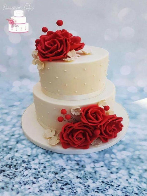 Cream Base Cake with Red Rose